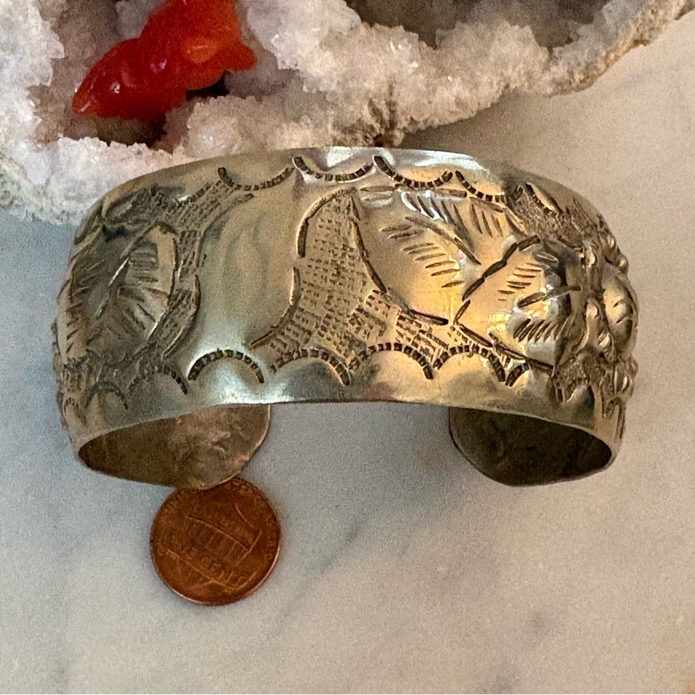Engraved Hand Hammered Pattern Cuff Bracelet